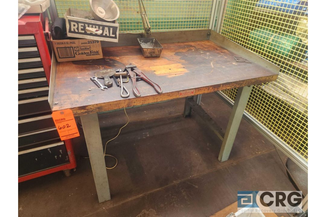 5 ft steel leg bench with butcher block top