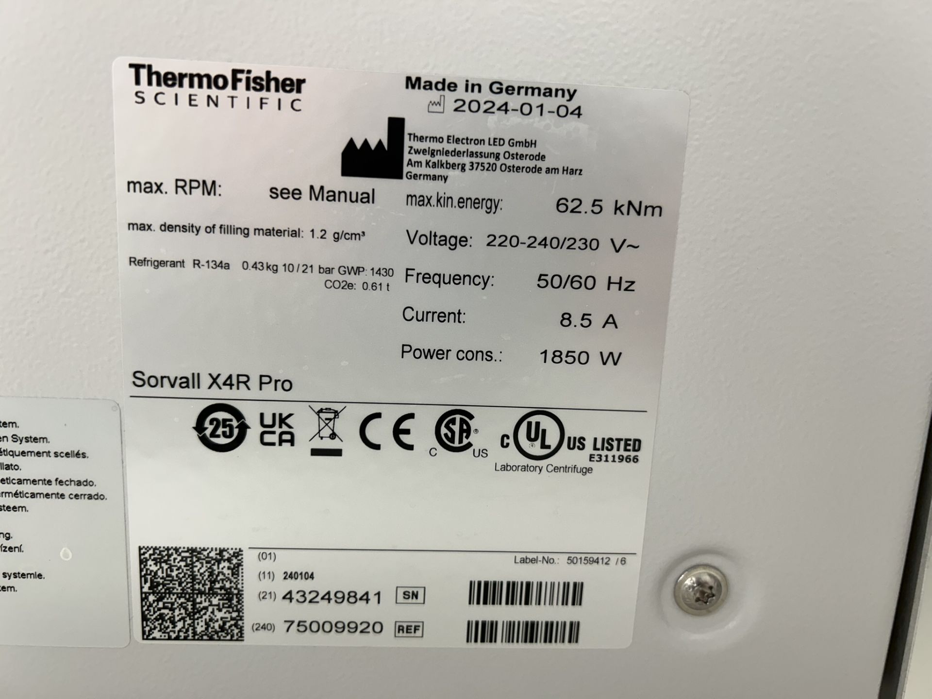 Thermo Scientific Sorvall X4R Pro Refrigerated Centrifuge (X Pro Series) - Image 3 of 7