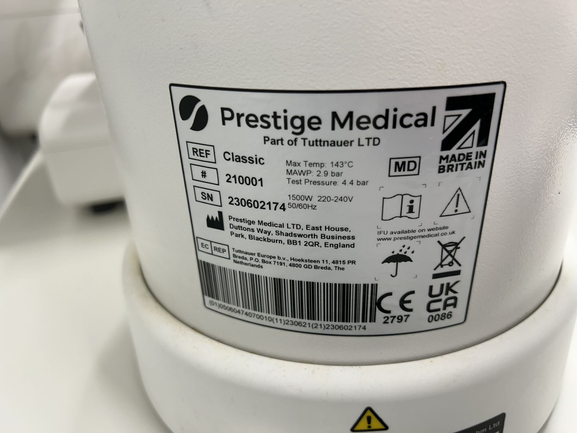 Prestige Medical Classic Bench-Top Autoclave Steriliser (Model 210001) - Image 4 of 4