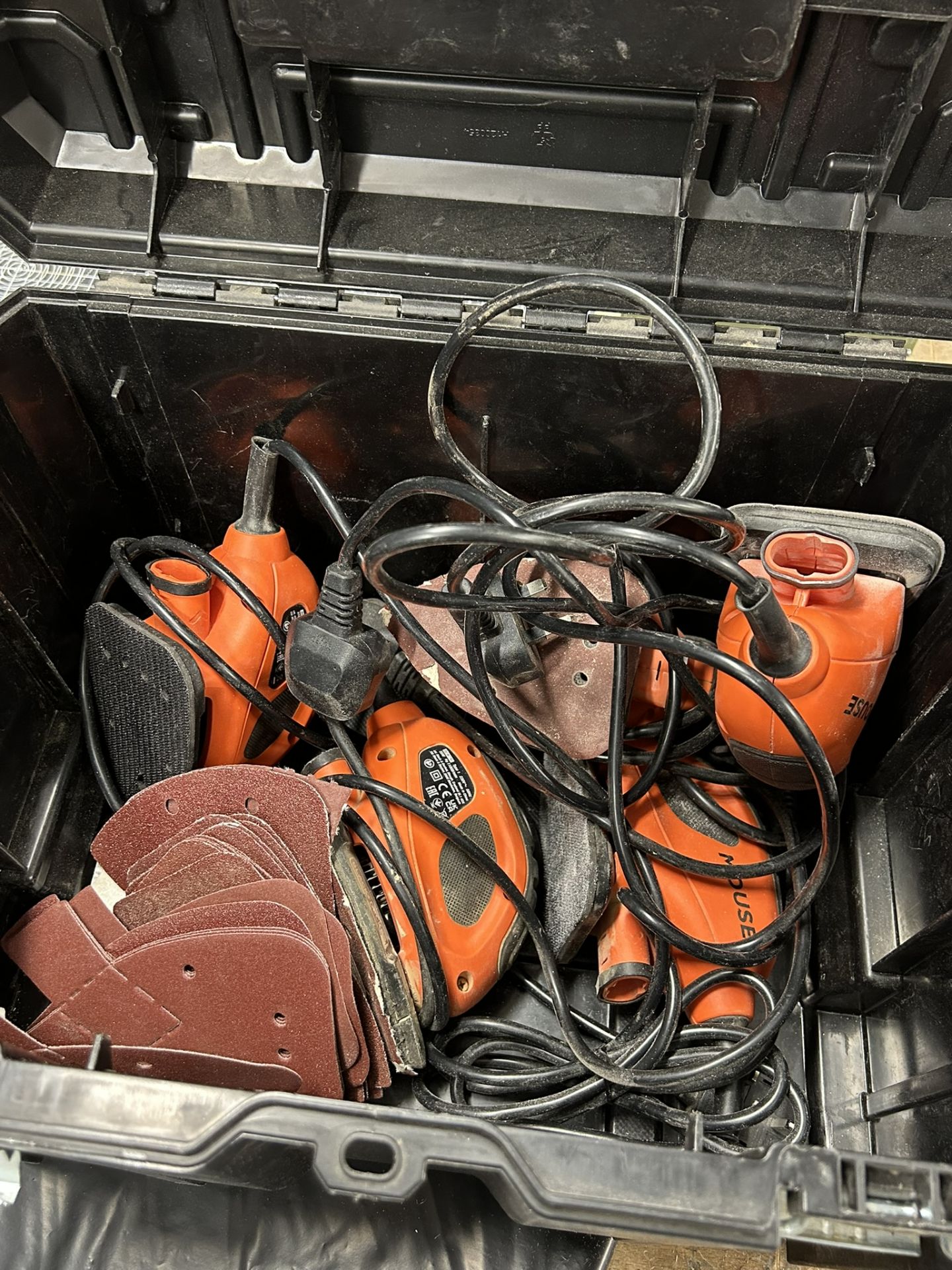 DeWalt ToughSystem Box with 5x Electric Detail Sanders & Sanding Pads