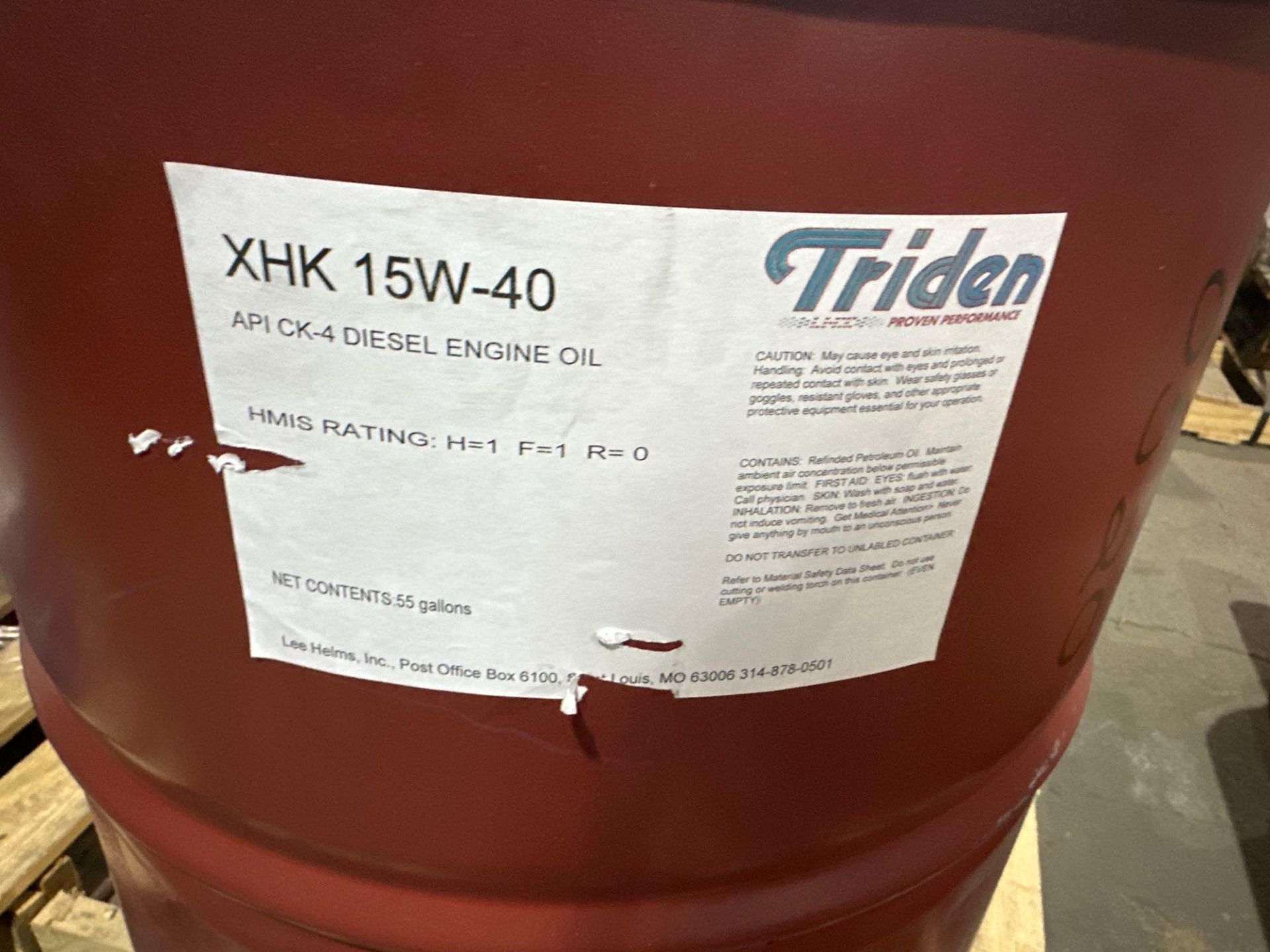 Barrel of Triden XHK 15W 40 API CK4 Diesel engine oil, 55gal, (6350-0520)