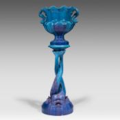Jerome Massier (1850-1926), a turquoise glazed ceramic jardiniere and stand, total H: 129 cm