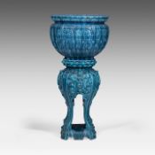 Jerome Massier (1850-1926), a turquoise Moorish-inspired jardiniere and base 118.5 cm. (46.64 in.)