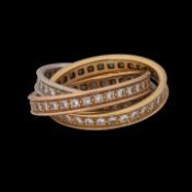 A Cartier 'Trinity' 18ct tricolour gold and diamond ring, weight: 8,5 g (+)