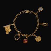 Santos de Cartier charm bracelet in 18ct yellow gold, with diamond charms, weight: 46,3 g (+)