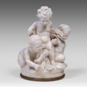 A large Carrara marble group of playing putti as an allegory of harvest, 19thC 55 cm. (21.64 in.)
