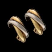 A pair of Cartier Trinity earrings, 18ct gold in three colours, H 2 cm, total weight: 9,3 g (+)