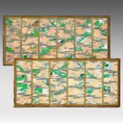 A set of two Japanese six-panel byobu folding screens, 'The Tale of Genji', Meiji period (early 20th