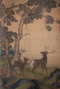 A Chinese painting, 'The Auspicious Deer of Fortune', colour on silk, dated Kangxi and of the period