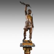 Eugene Marioton (1854-1933), 'Vainqueur' (1895), patinated bronze on a marble column The bronze: 74