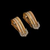A pair of Cartier C de Cartier earrings in 18ct tri-gold and diamond, H 1,8 cm, weight: ca 5,4 g