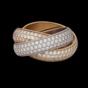 A Cartier 'Trinity' 18ct tricolour gold ring, weight: 15,2 g (+)