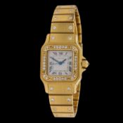 A Cartier Santos Carree automatic wrist watch in 18k yellow gold and diamonds, 97,5 g