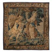 A 17thC Flemish wall tapestry depicting Apollo and Daphne 268 x 258 cm. (105.51 x 101.56 in.)