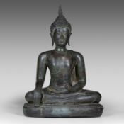 A large Thai bronze seated figure of Buddha, Sukhothai style, 15thC/16thC 97 cm. (38.18 in.)