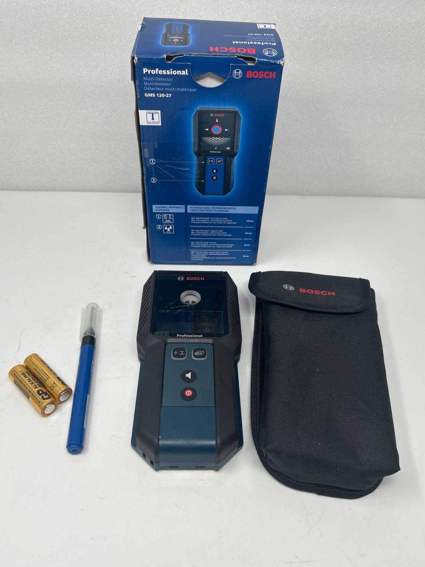 RRP £91.99 - Bosch Professional Wall Scanner GMS 120-27 (2xAA Batteries, Marker Pen, max. Detection - Image 2 of 4