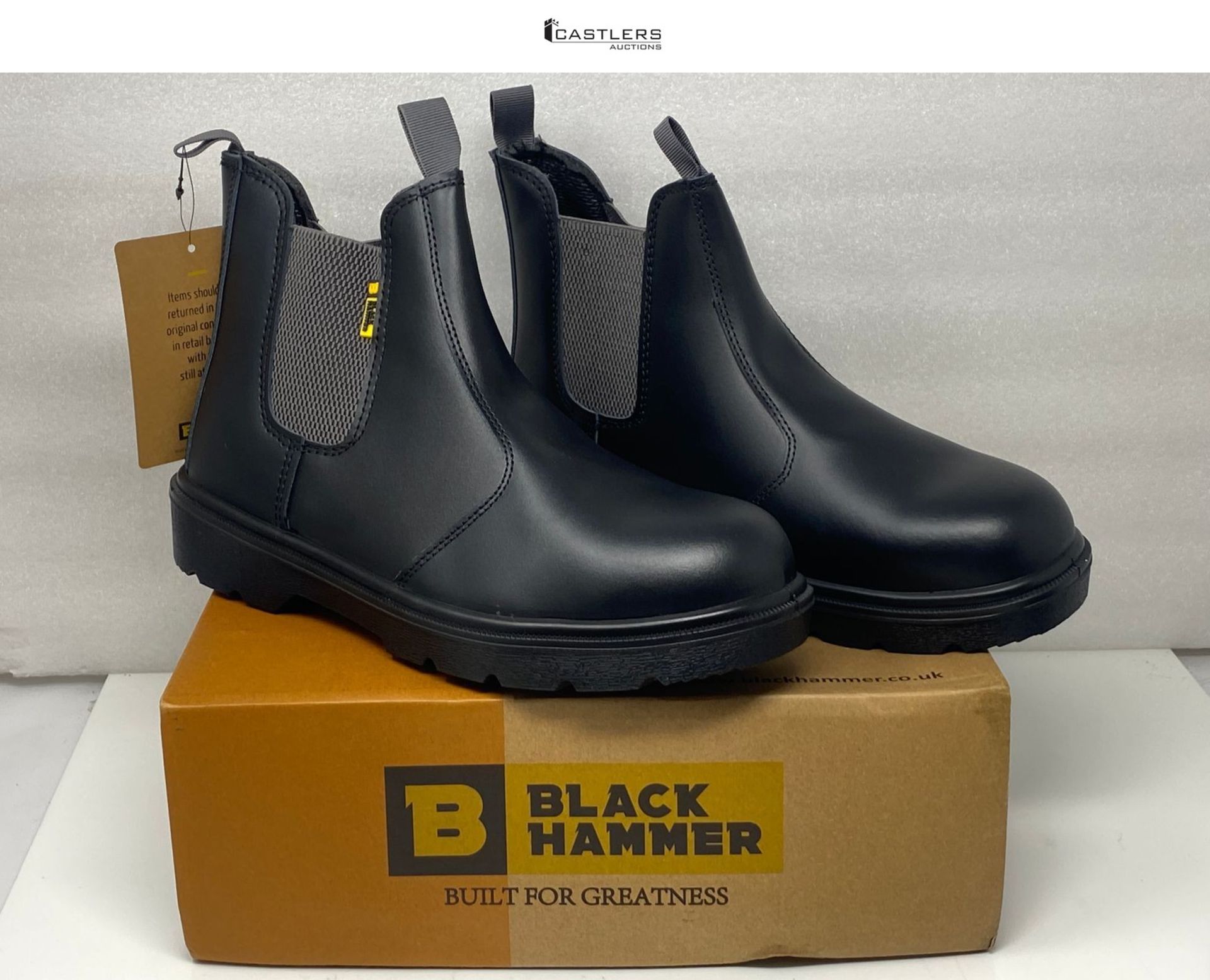 Black Hammer Men's Chelsea Safety Work Boots Smooth Leather Steel Toe Cap Utility Pull-On Footwear