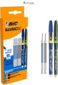 RRP £76.76 - BIC Illusion Eraseable Gel Pens, 2 Pens, Black & Blue Ink, 6 Cartridge Refills
