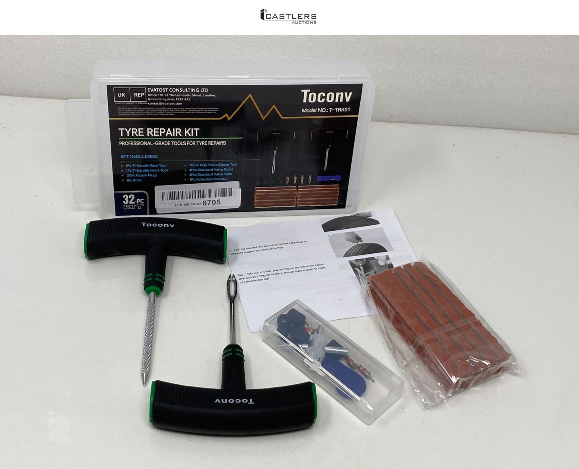 Toconv Tyre Repair Kit, 32pcs Compact Tyre Puncture Repair Kit with Rubber Plugs, Upgraded T-Handle