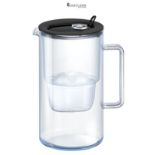 AQUAPHOR Glass Black Water Filter Jug - Take to Table Premium Glass Design Jug with Easy-Fill Flip-