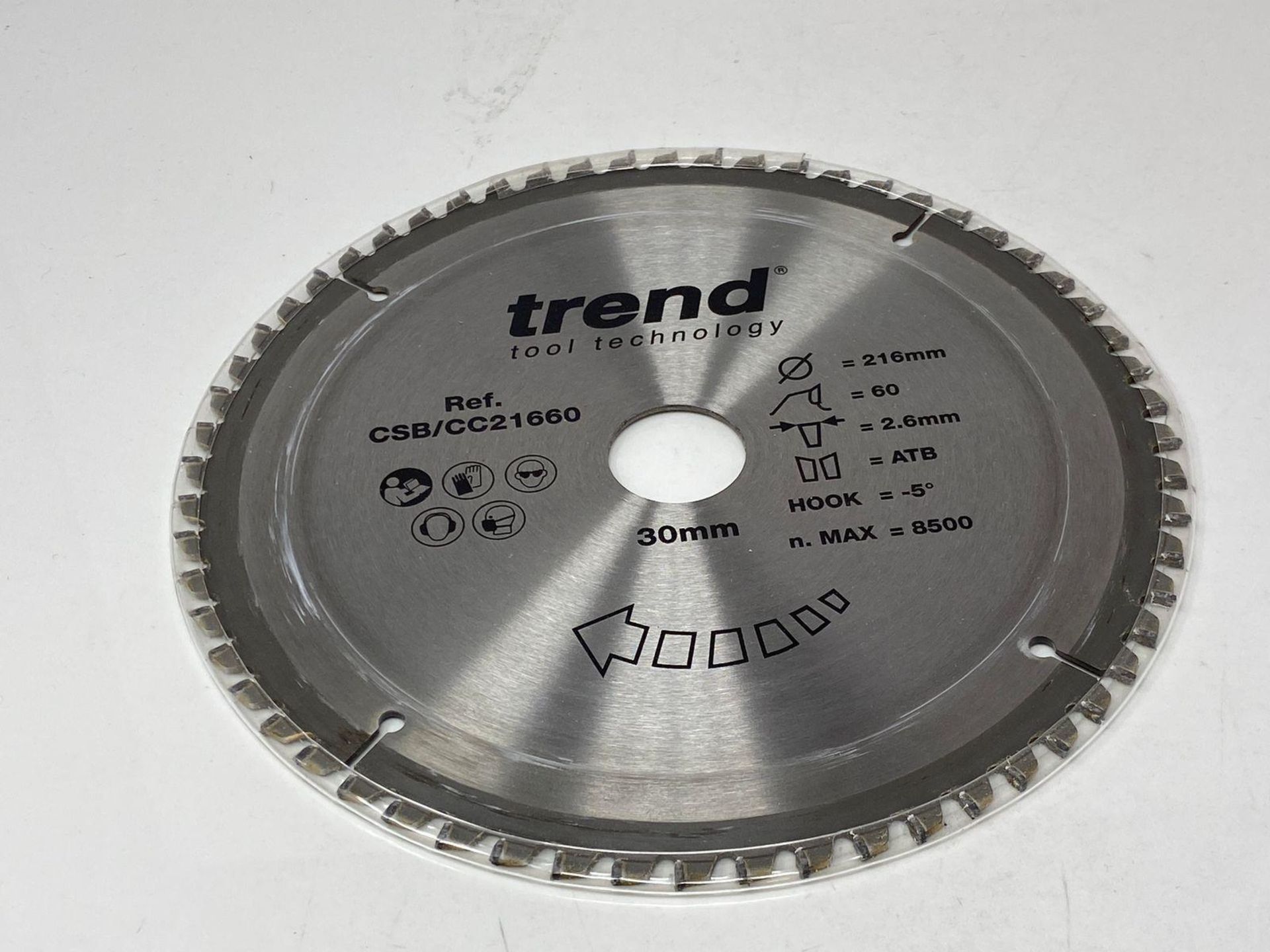 NEW - Trend Wood Mitre Saw Blade, 216mm Diameter, 30mm Bore, 60 Teeth, 2.6mm Kerf, -5° Hook, TCT, E - Image 3 of 4