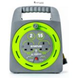 STATUS 2 Socket Cable Reel | 15m Green Extension Lead | 13A with Thermal Cut Out | Heavy Duty Outdo