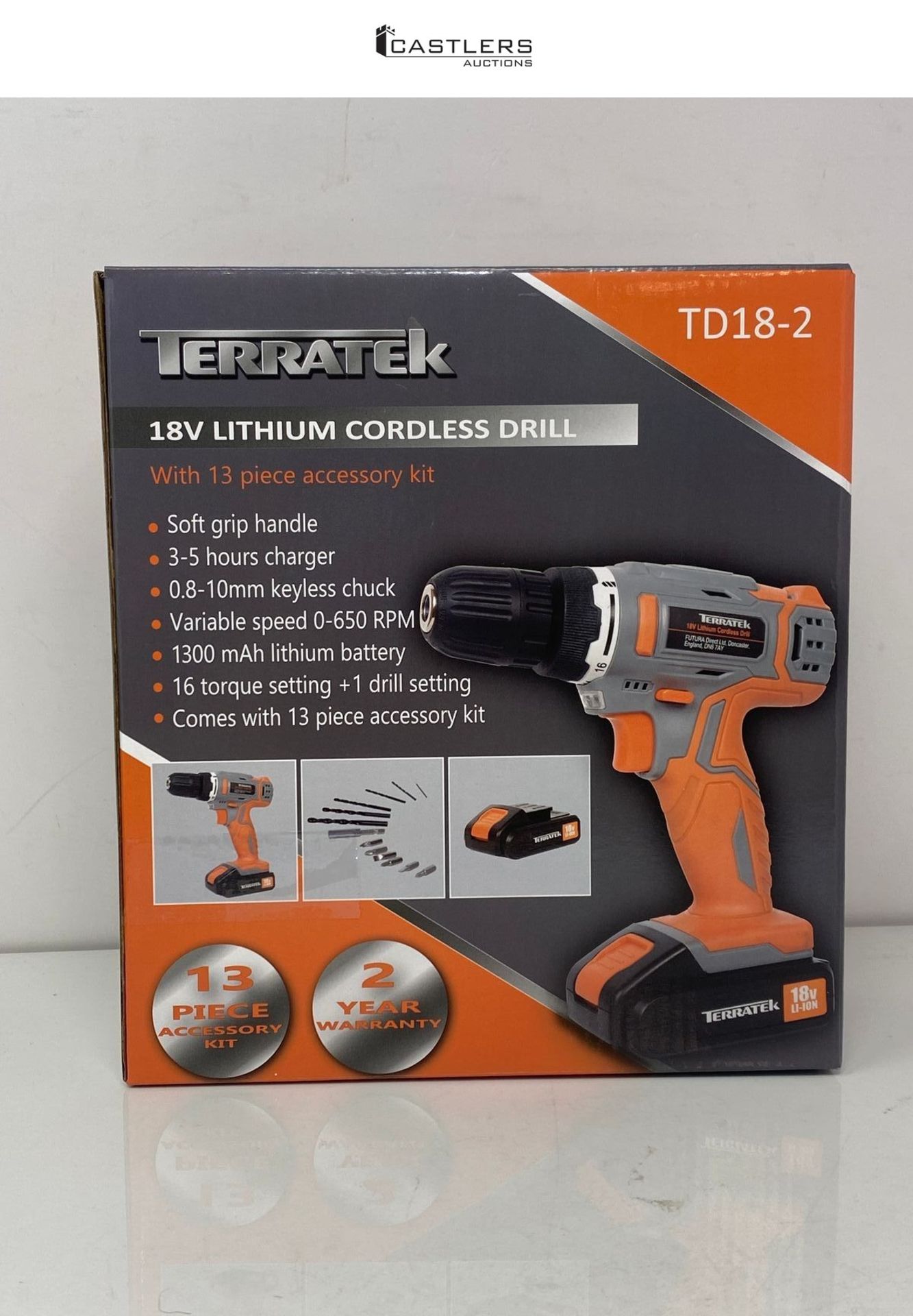 Terratek Cordless Drill Driver 18V Lithium-Ion, 13Pc Electric Screwdriver Set, LED Work Light, Elec