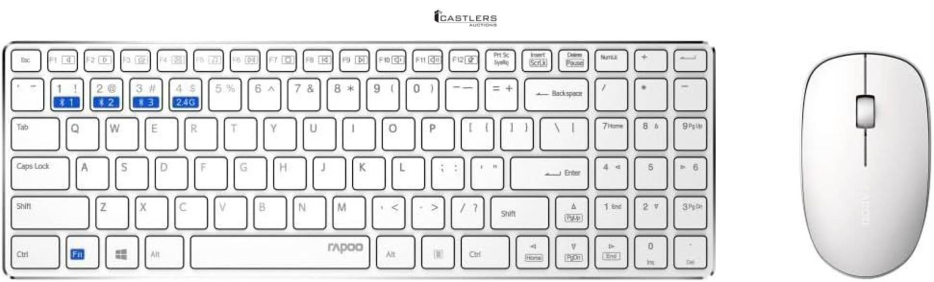 Rapoo 9300M Keyboard with Mouse Included, Wireless RF + Bluetooth, German QWERTZ, White