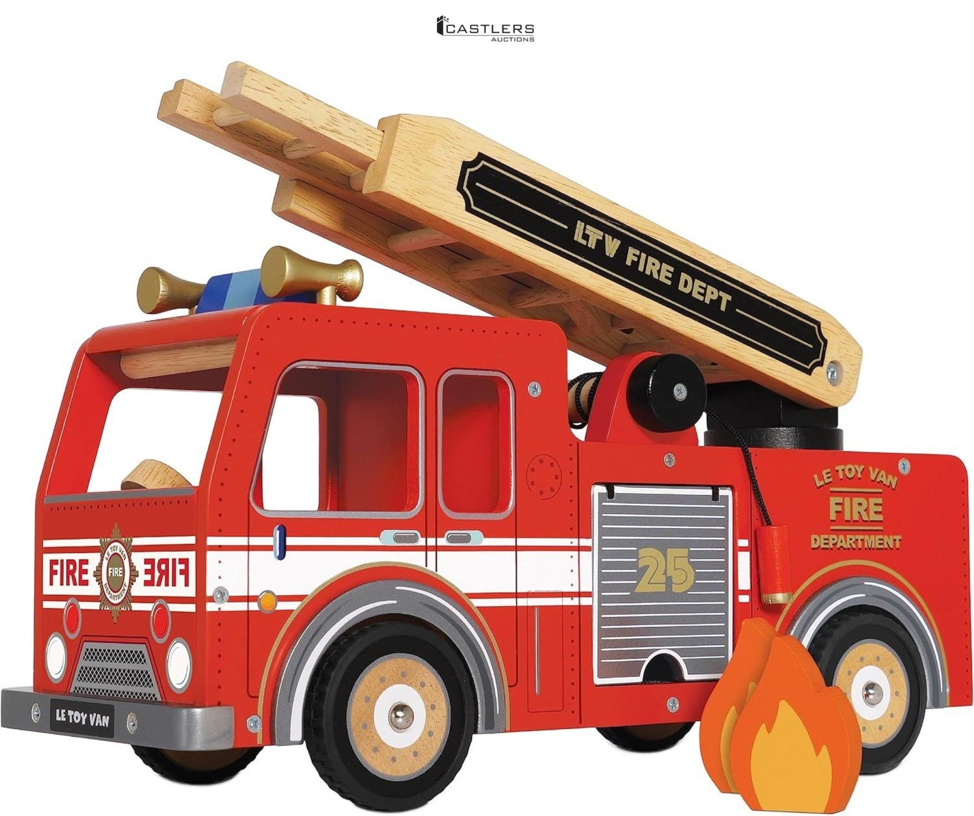 Le Toy Van - Pretend Play Wooden Fire Engine Toy Truck Vehicle Play Set Includes Firefighter Figure