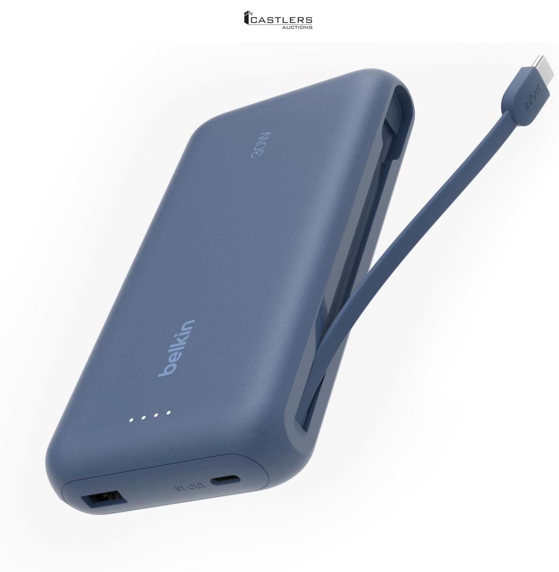 Belkin Portable Charger, Power Bank with Integrated Cable 20K PD 30W - Fast Charging USB-C Power De