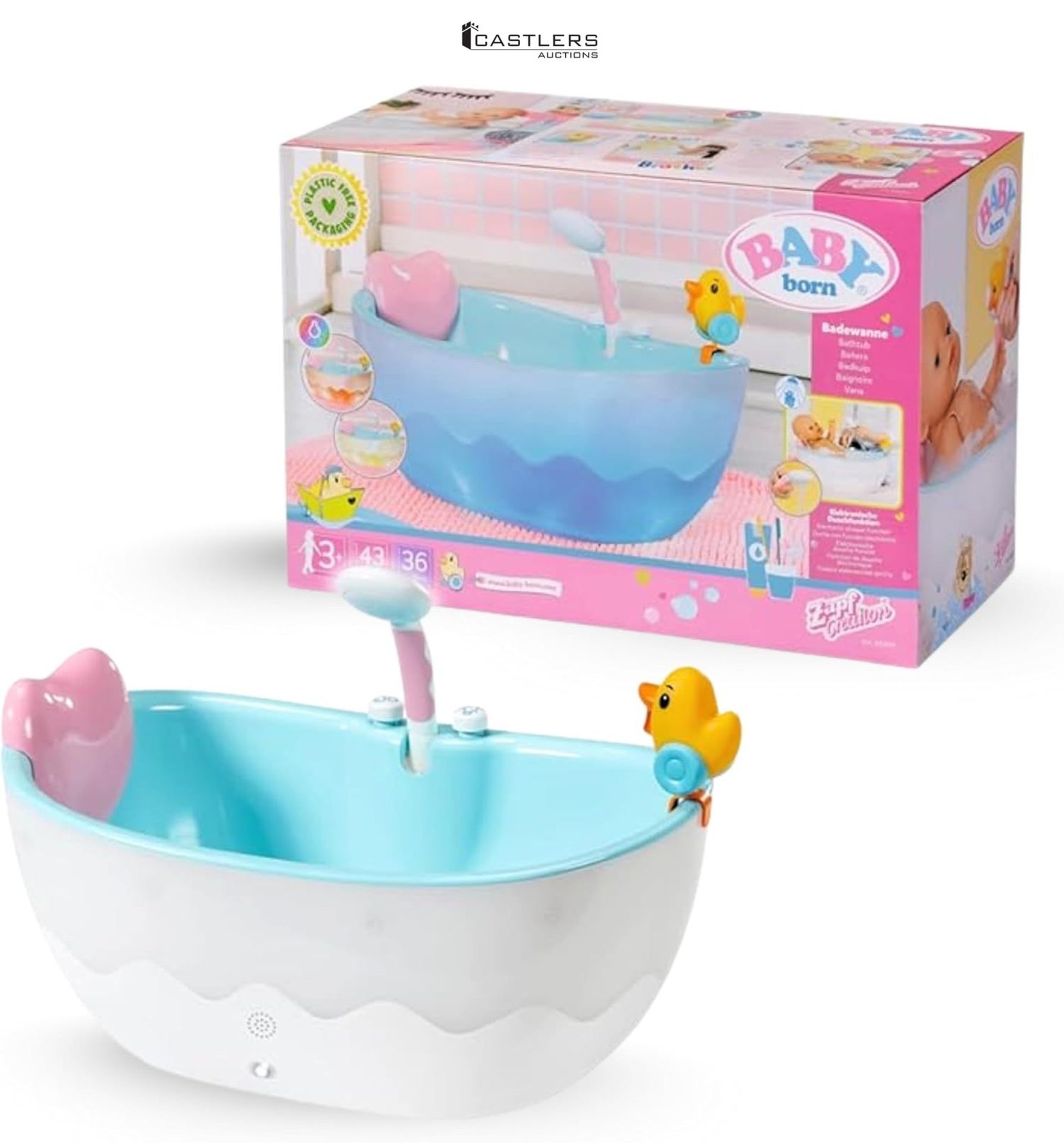 BABY born Bathtub with Colour Change - Shower & Sound Function - Premium accessories for dolls of s
