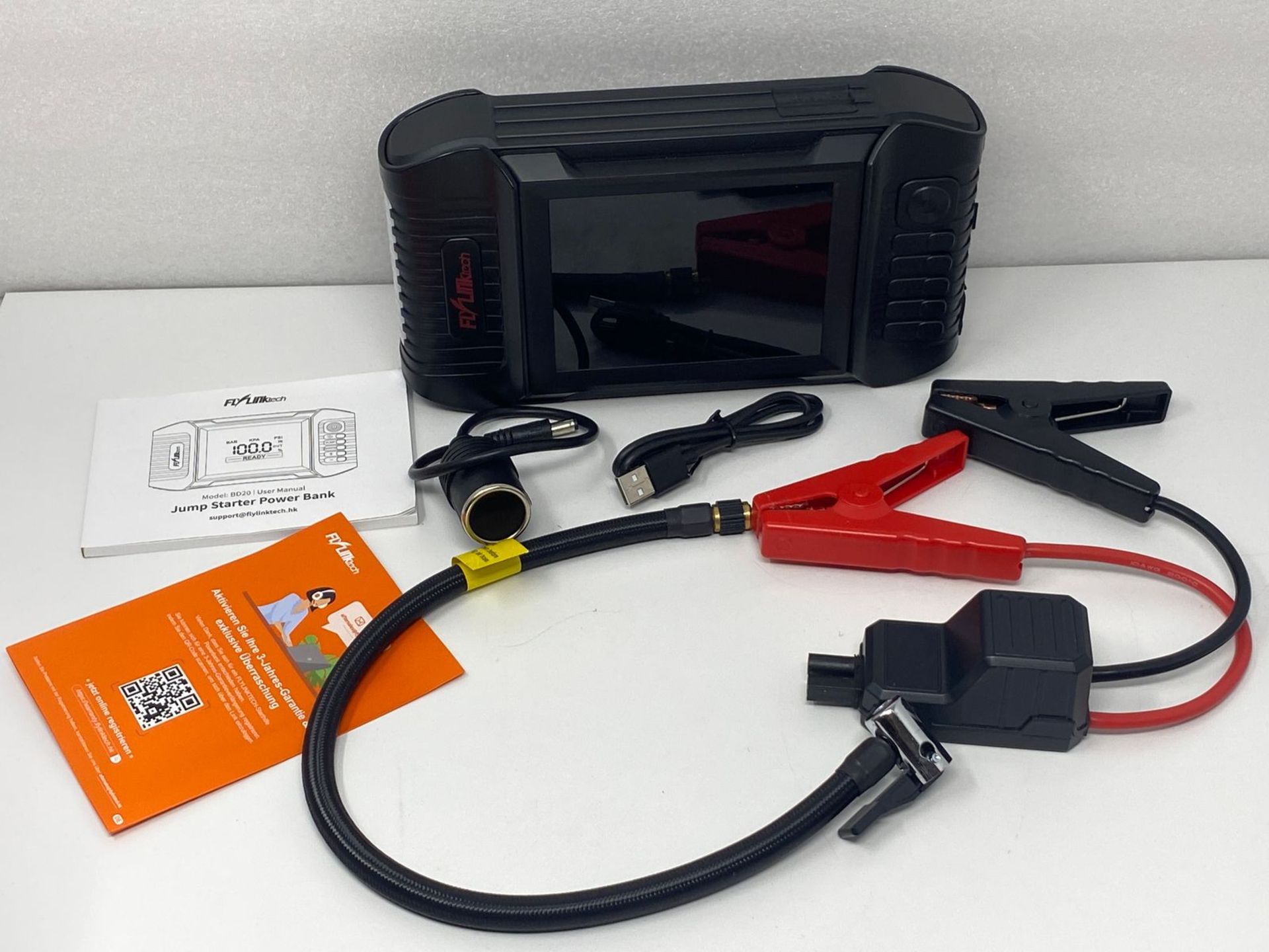 RRP £60.08 - Jump Starter Power Pack with Air Compressor, FLYLINKTECH 6000A Portable Car Battery Bo - Image 2 of 4