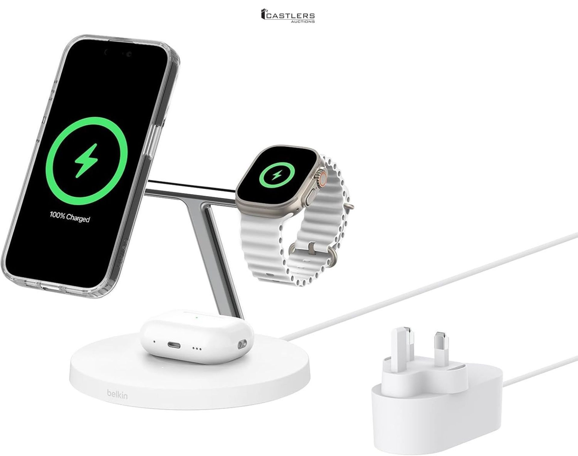 RRP £134.99 - Belkin BoostCharge 3-in-1 Qi2 charger, MagSafe compatible wireless charging station,