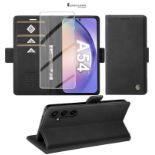 Giyer Cover for Samsung Galaxy A54 5G Case with Tempered Glass, Premium PU Leather Wallet RFID Card