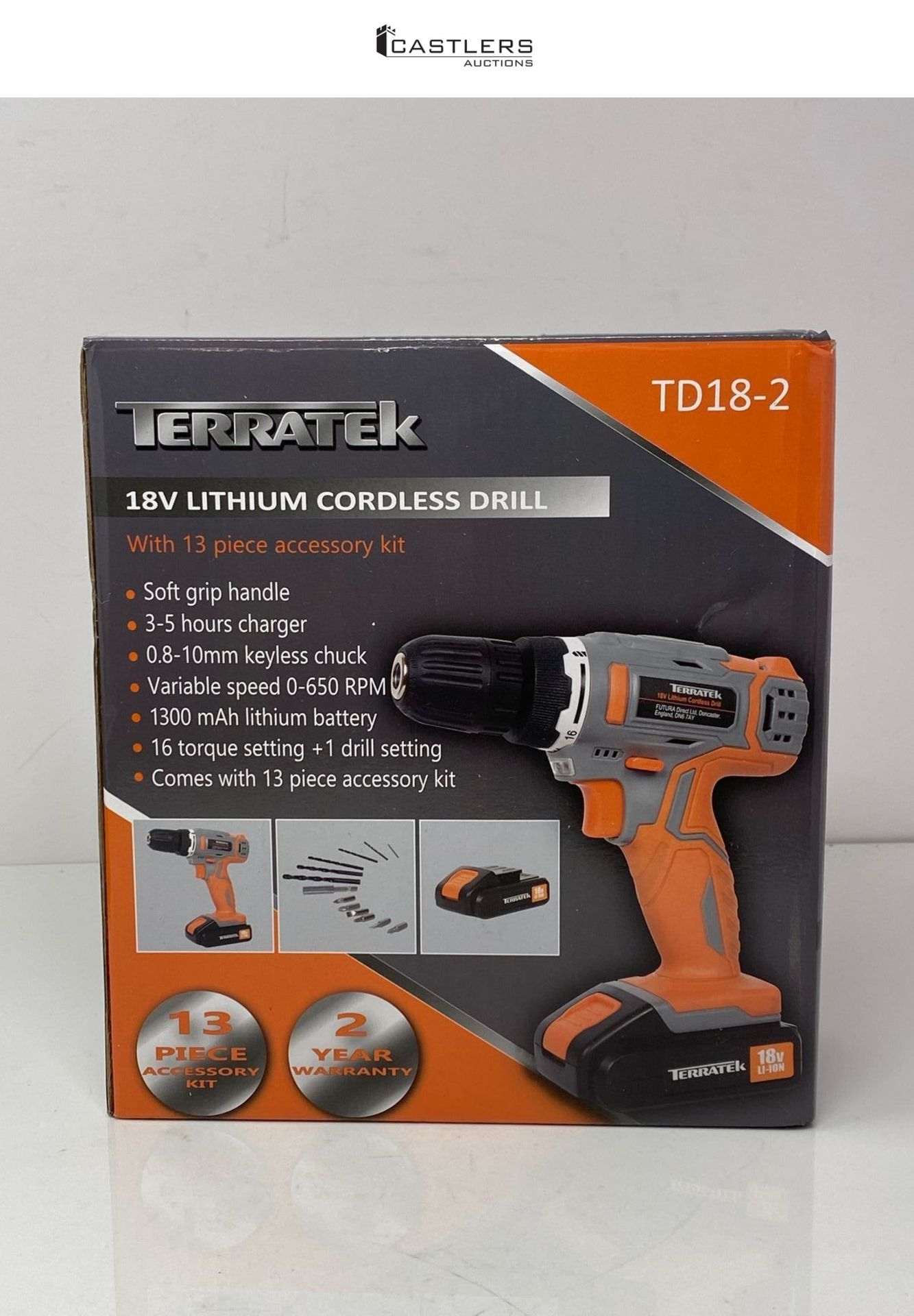 Terratek Cordless Drill Driver 18V Lithium-Ion, 13Pc Electric Screwdriver Set, LED Work Light, Elec