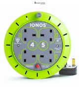 IONOS 4 Socket Cable Reel, 5m, Green, 13 Amp, Thermal Cut Out, Heavy Duty, Outdoor Extension Lead,