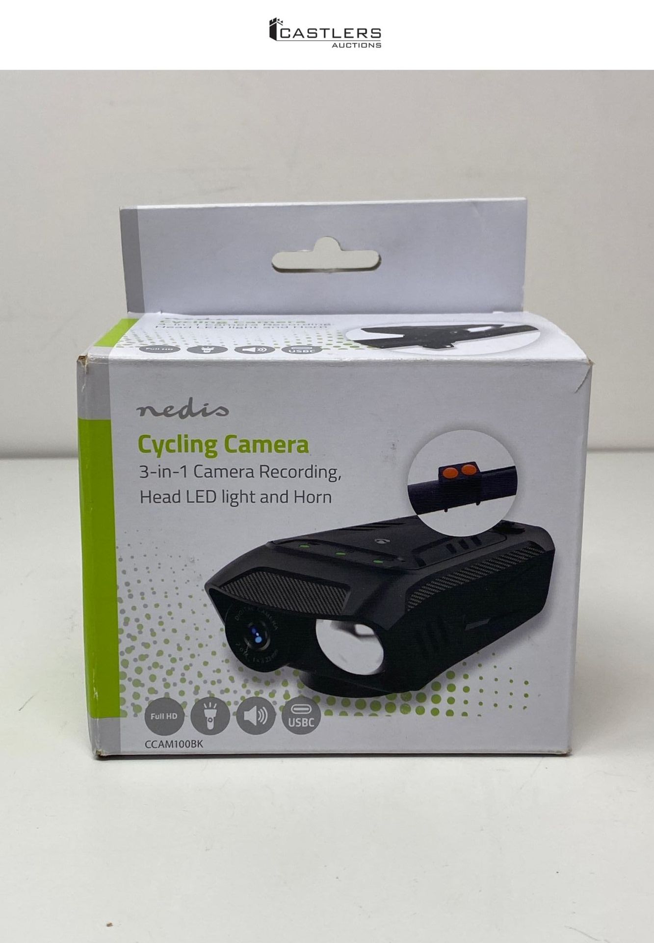 RRP £56.72 - Nedis 3-in-1 Full HD Cycling Camera with Bike LED Head Light & Horn, 1080p 2MP, 600lm