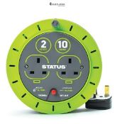 STATUS 2 Socket Cable Reel | 10m Green Extension Lead | 13A with Thermal Cut Out | Heavy Duty Outdo