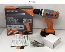Terratek Cordless Drill Driver 18V Lithium-Ion, 13Pc Electric Screwdriver Set, LED Work Light, Elec