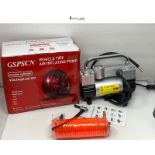 GSPSCN Silver Tyre Inflator Heavy Duty Double Cylinders with Portable Bag, Metal 12V Air Compressor