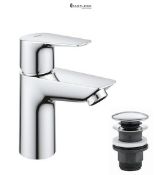 RRP £62.96 - GROHE Start Edge - Basin Mixer Tap with Push-Open Waste Set, (Metal Lever, 28 mm Ceram