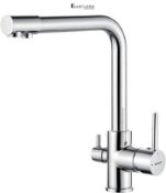 RRP £59.99 - Ibergrif M22109 3 Way Water Filter Tap, Kitchen Drinking Taps Sink Mixer Brass Swivel