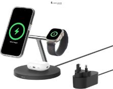 RRP £134.99 - Belkin BoostCharge 3-in-1 Qi2 charger, MagSafe compatible wireless charging station,