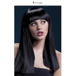 Smiffys Fever Alexia Wig, Black Long Blunt Cut with Fringe, 48cm / 19in, Fever Wigs Fancy Dress, Fe