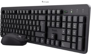 Trust Ymo II Quiet Keyboard Mouse Set Wireless German QWERTZ Layout, Flat Keys, Splashproof, Ambide