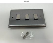 Varilight Triple Light Switch 2-Way Twin Plate - Classic Brushed Steel With Brushed Steel Rockers