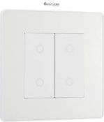 The BG Evolve pearlescent white double master touch dimmer offers smooth lighting control. Use alon