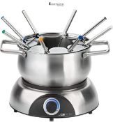Clatronic 263981 FD 3783 Electric, Pot with Removable Splash Guard, Set for 8 People Fondue Forks,