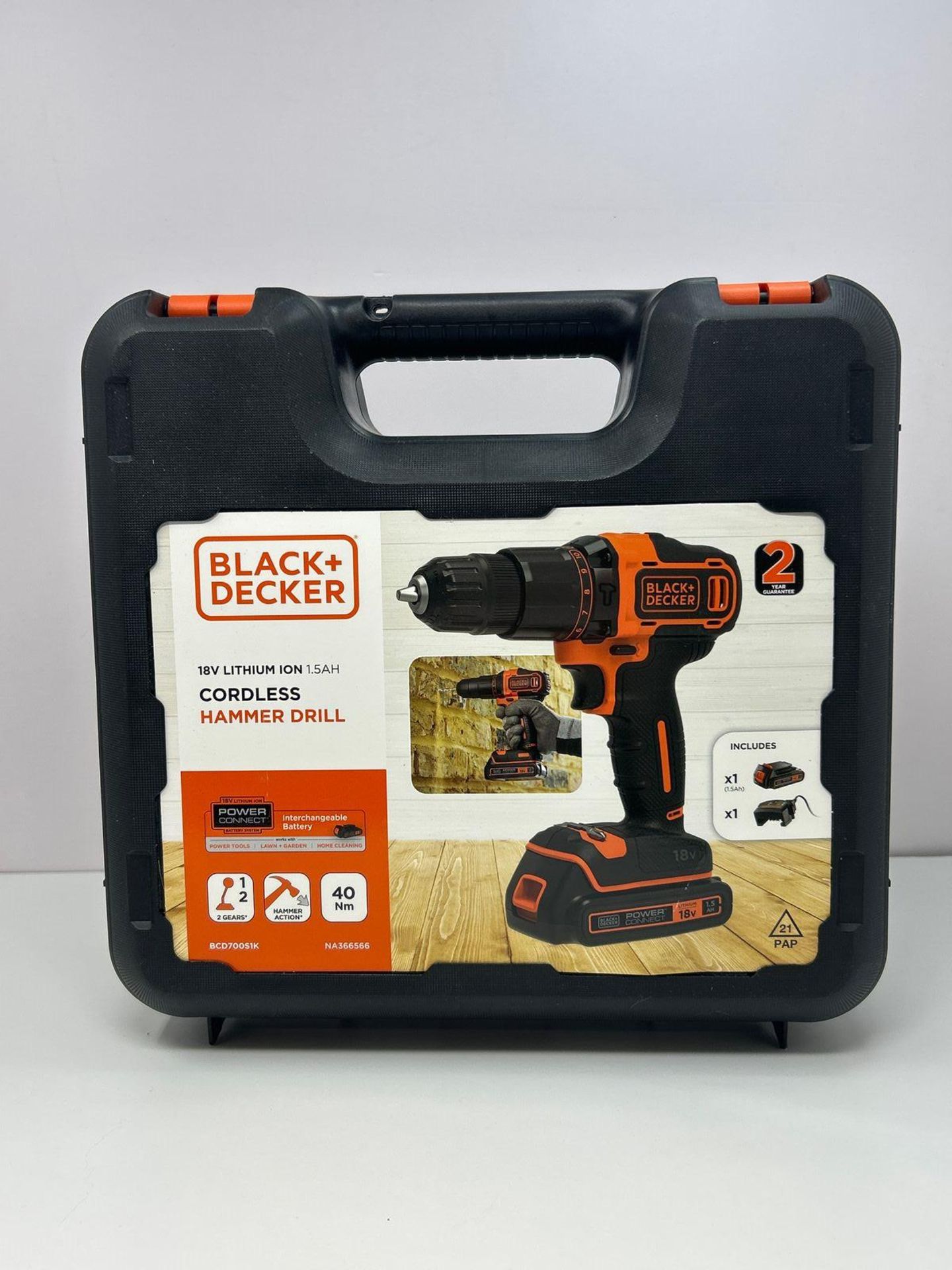 BLACK+DECKER 18V Hammer Drill with Battery, Charger, and Kitbox, BCD700S1K-GB - Image 2 of 4