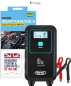 RING SMARTCHARGE 8A Car Charger & Maintainer With Crocodile Clips & Built-In Hanging Hook - Compati